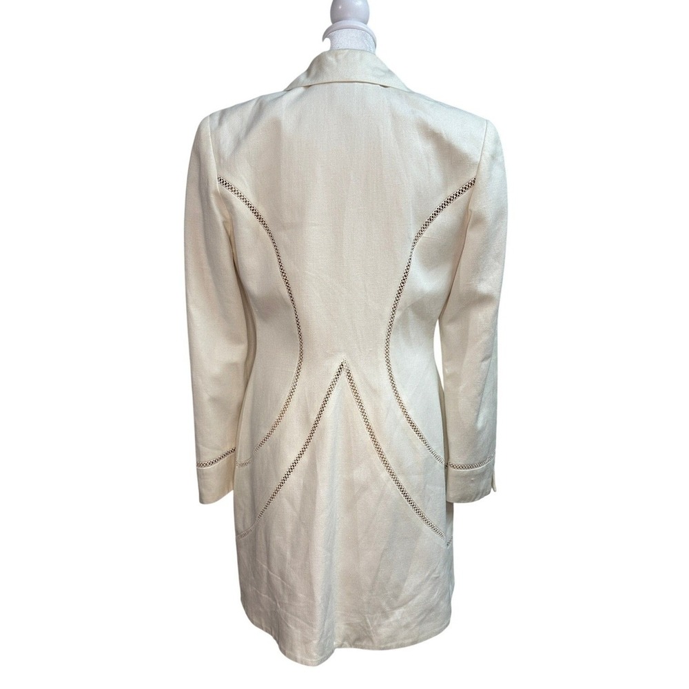 Kathryn Dianos Vintage Linen Blend Cutout Longline Blazer Cream Women's 6 USA - Picture 3 of 6